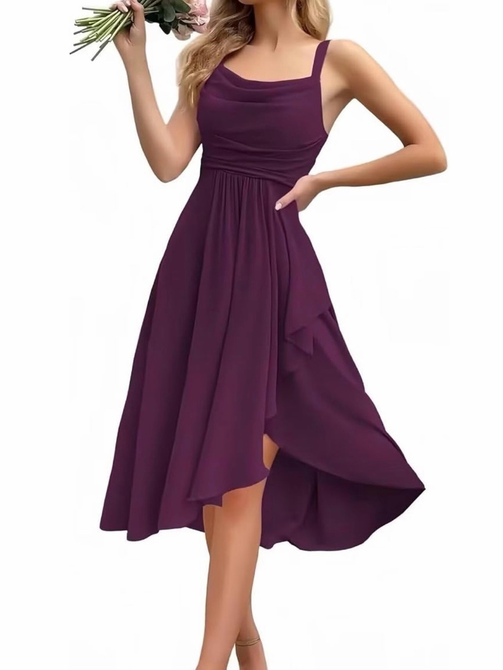 Women’s Sleeveless A-Line Midi Dress in Deep Plum